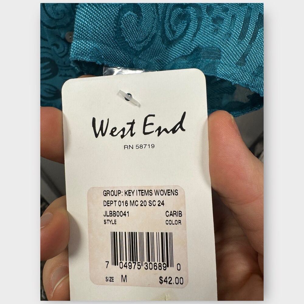 NWT West End Sheer Burnout Blouse Size Medium Caribbean Teal - W80 - Picture 5 of 7
